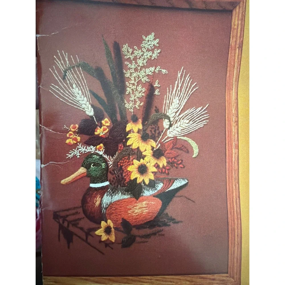 Vintage Creative Circle Crewel Embroidery Kit Lot 0330 Wooden Decoy Cattails 3pc